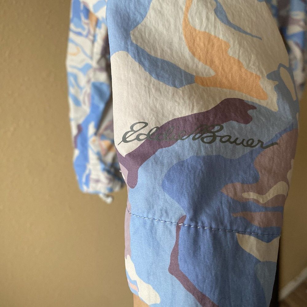 Eddie Bauer Jacket Womens PXL Windpac Peak Blue Marble‎ Shell Hooded Waist pack - Picture 11 of 13